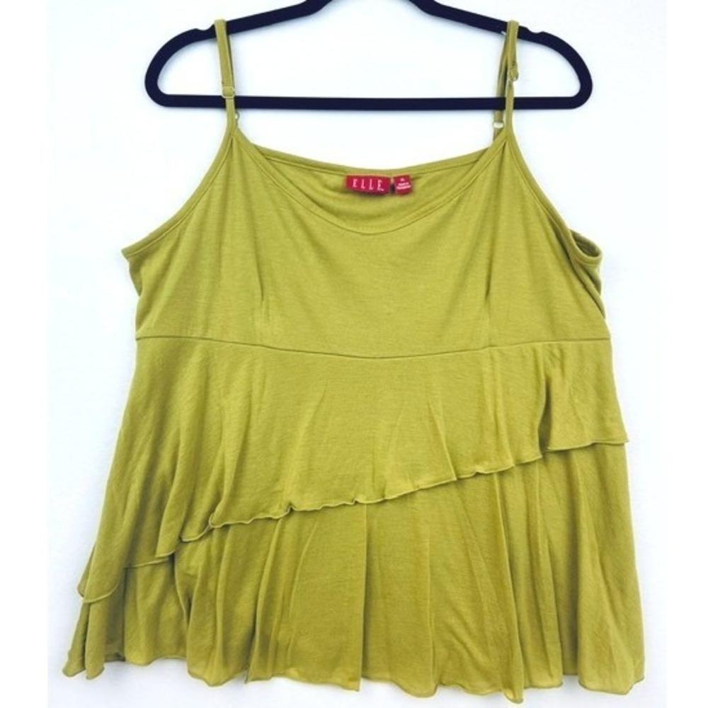 ELLE Women Olive Green Tiered Ruffle Camisole Tank Top XL